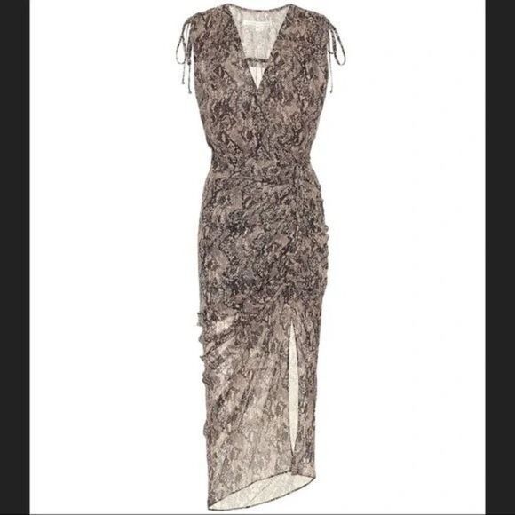 Veronica Beard Teagan Ruched Python-Printed Dress Womens 4 Ruched Slit - Picture 2 of 12